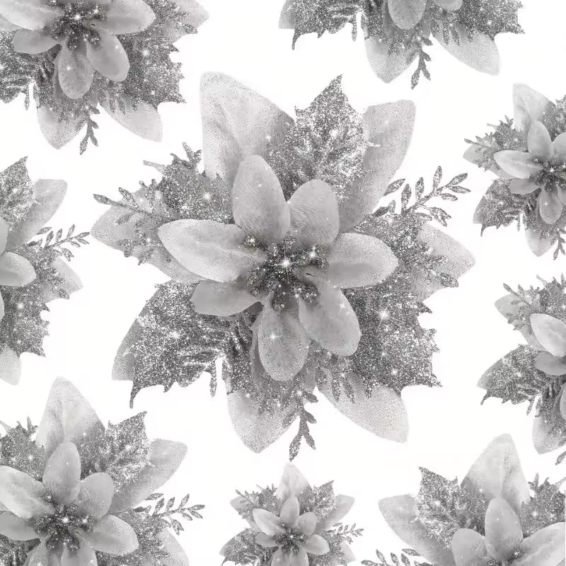 Golden Glitter Christmas Flower Clips Set