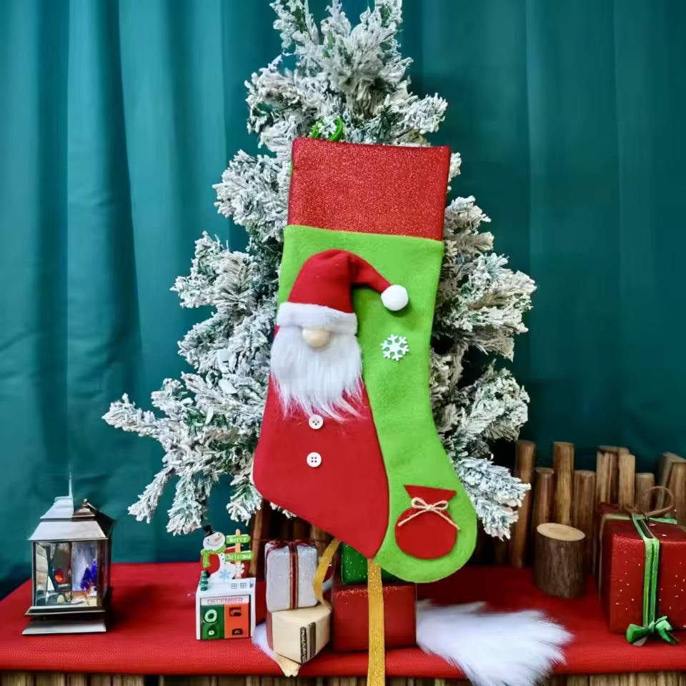 Plush Merry Christmas Striped Stocking