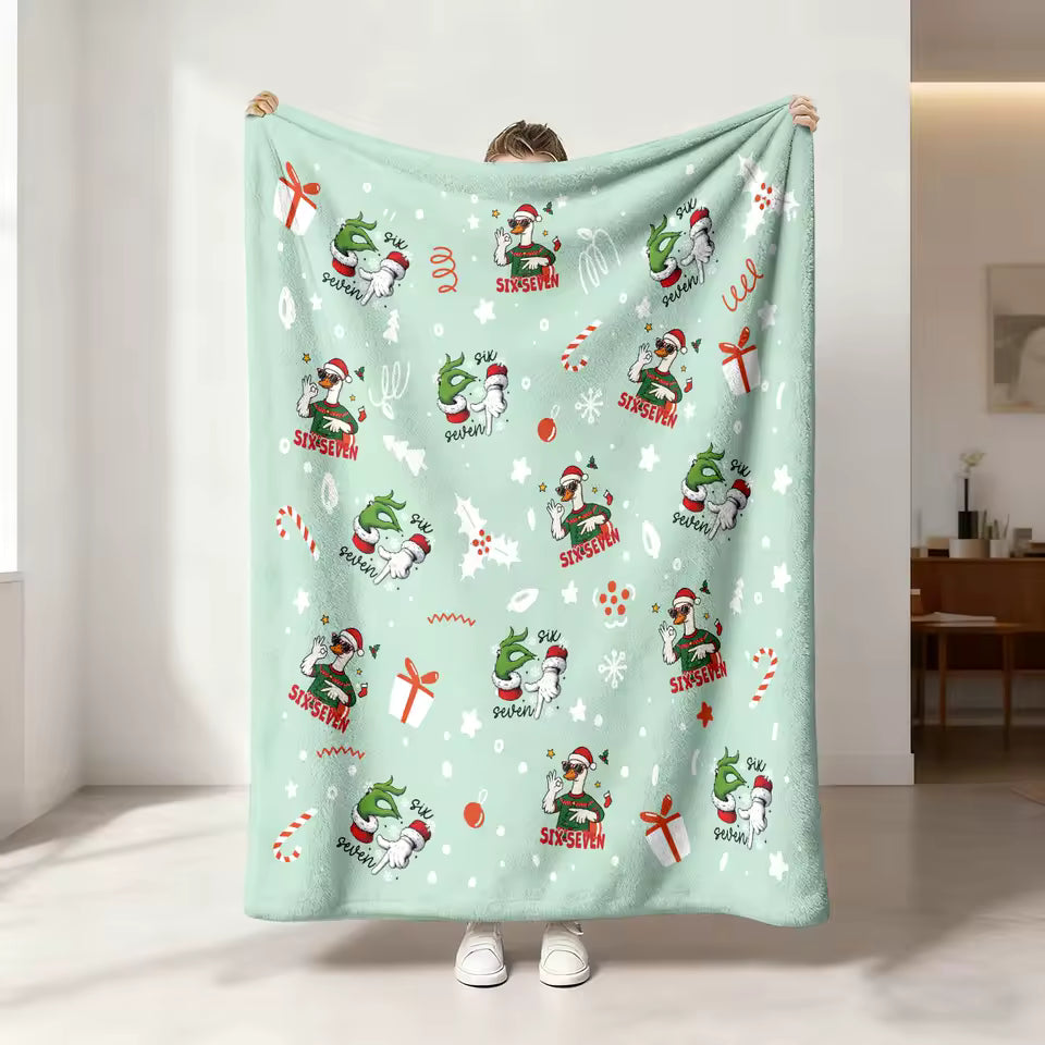 Christmas Cartoon Goose Print Flannel Blanket